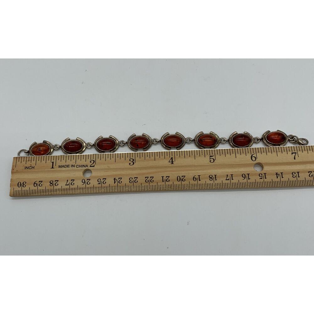 Vintage 925 Silver Baltic Cognac Butterscotch Amber Bracelet 7.25” Estate - Picture 4 of 4